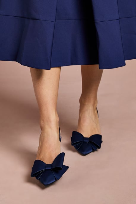 Lola Satin Bow Detail Medium Stiletto Heel Sling Back Court Shoes - Image 2