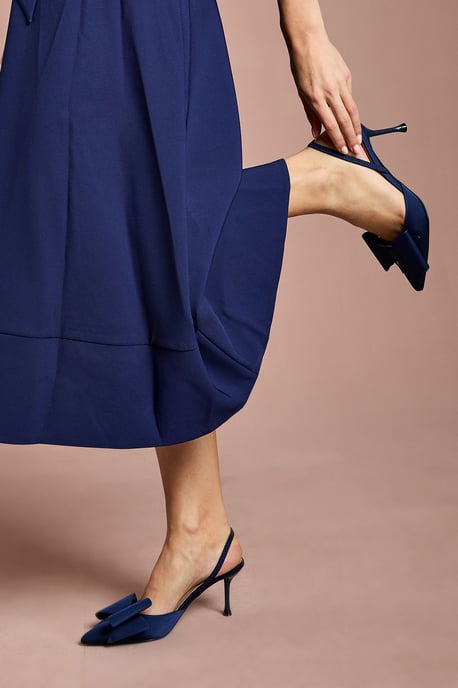 Lola Satin Bow Detail Medium Stiletto Heel Sling Back Court Shoes - Image 3