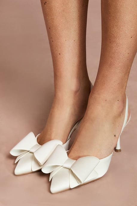 Bridal Lola Satin Bow Detail Medium Stiletto Heel Sling Back Court Shoes - Image 4