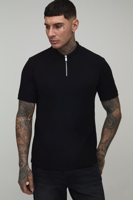 Tall Slim Fit 1/4 Zip Pique Polo - Image 1