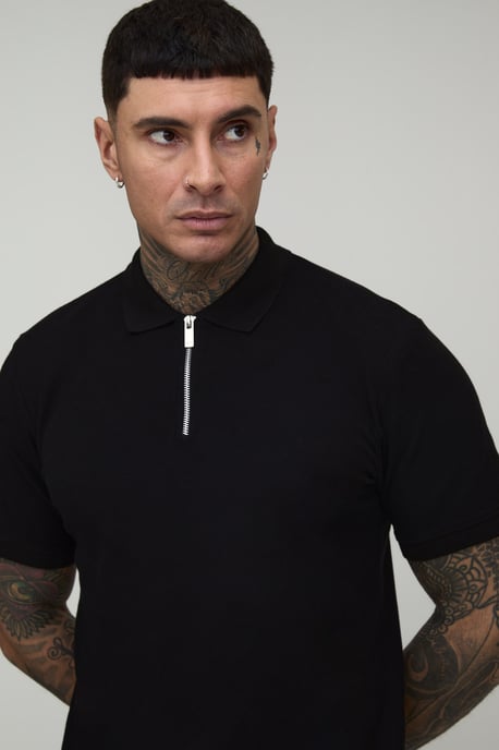Tall Slim Fit 1/4 Zip Pique Polo - Image 3