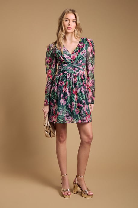Structured Fit and Flare Pleat Detail Mini Dress - Image 1