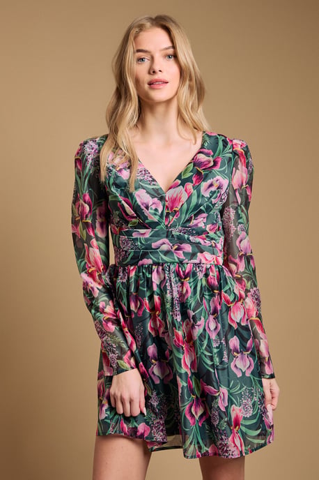 Structured Fit and Flare Pleat Detail Mini Dress - Image 2