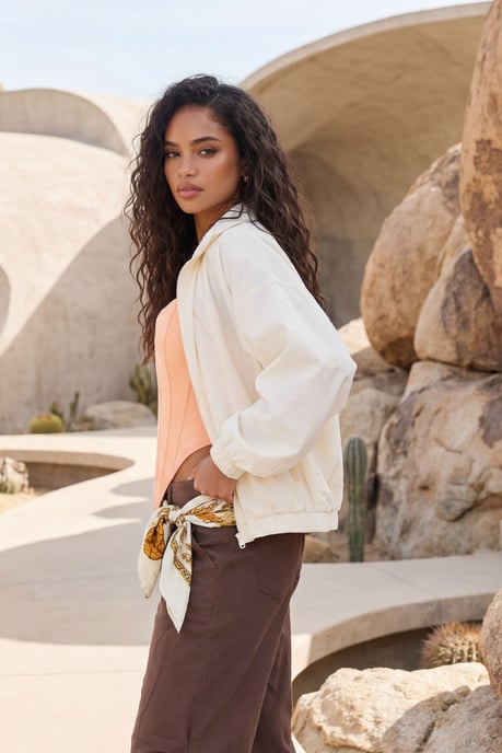 Tie Side Funnel Neck Lightweight Jacket - Image 1