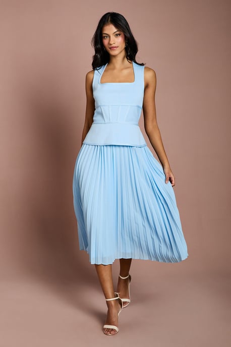 Petite Bandage Peplum Georgette Pleated Skirt Midi Dress - Image 1