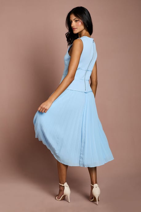Petite Bandage Peplum Georgette Pleated Skirt Midi Dress - Image 3