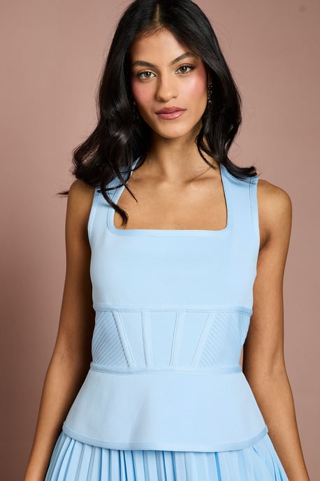 Petite Bandage Peplum Georgette Pleated Skirt Midi Dress - Image 4