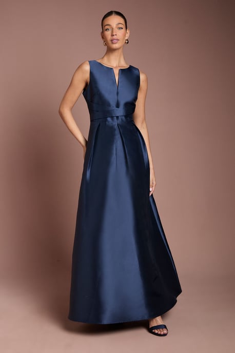 Twill Notch Neck Neck Fit And Flare Bridesmaid Dress - Image 1