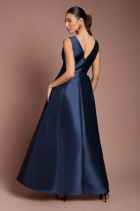 Twill Notch Neck Neck Fit And Flare Bridesmaid Dress - Image 3