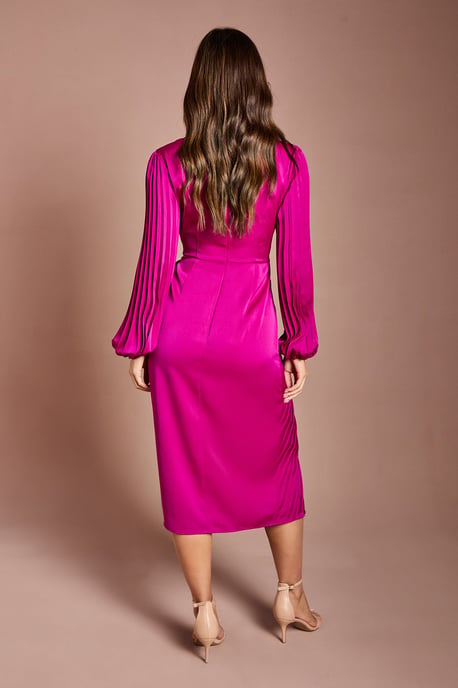 Satin Pleated Wrap Dress - Image 3