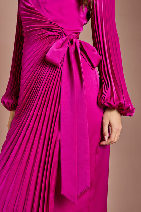 Satin Pleated Wrap Dress - Image 4