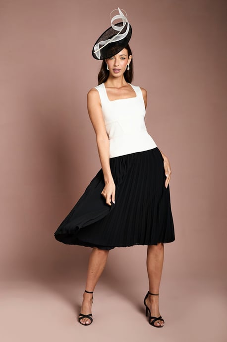 Petite Bandage Peplum Georgette Pleated Skirt Midi Dress - Image 1