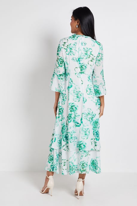 Petite Floral Neck Trim Ruffle Midi Dress - Image 3