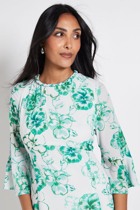 Petite Floral Neck Trim Ruffle Midi Dress - Image 4