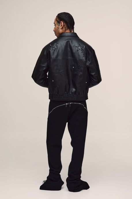 Boxy Fit PU Star Applique Harrington Jacket - Image 2