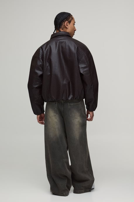 Boxy Fit Woven PU Elasticated Hem Harrington Jacket - Image 2