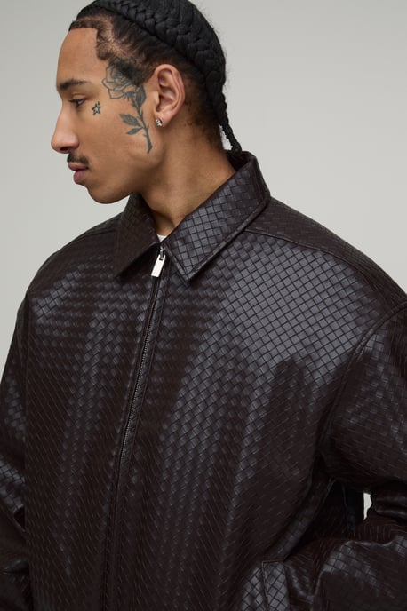 Boxy Fit Woven PU Elasticated Hem Harrington Jacket - Image 3