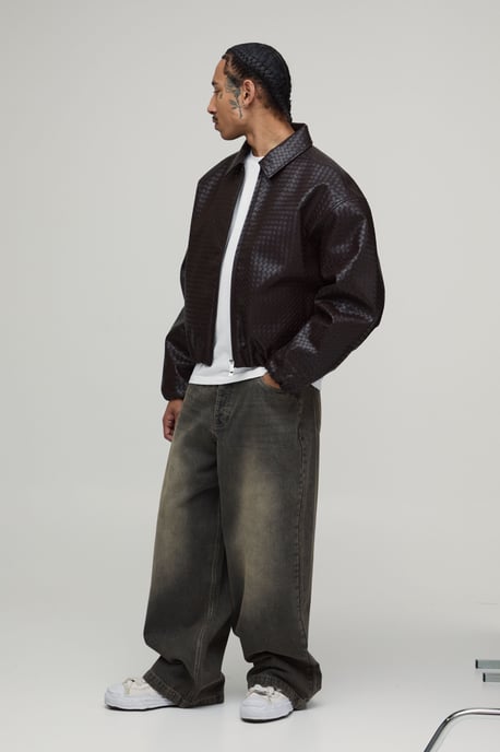 Boxy Fit Woven PU Elasticated Hem Harrington Jacket - Image 4