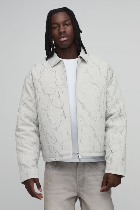 Boxy Fit Creased Textured Harrington Jacket - Image 1