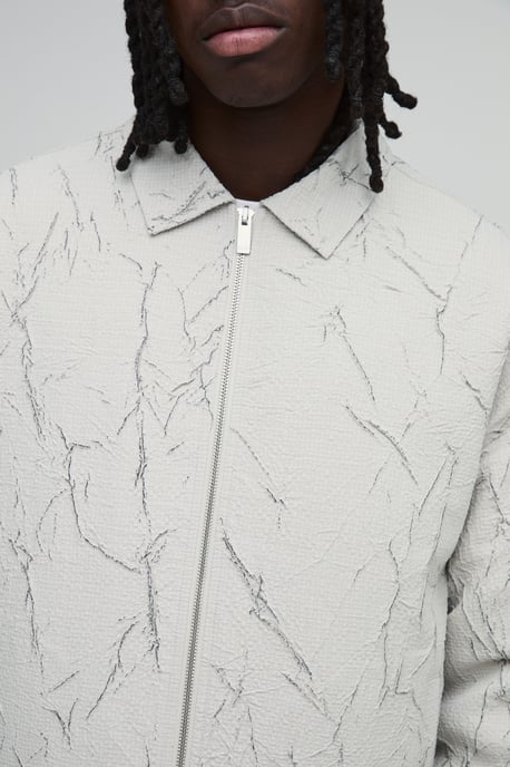Boxy Fit Creased Textured Harrington Jacket - Image 3