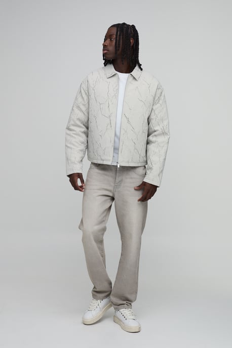 Boxy Fit Creased Textured Harrington Jacket - Image 4