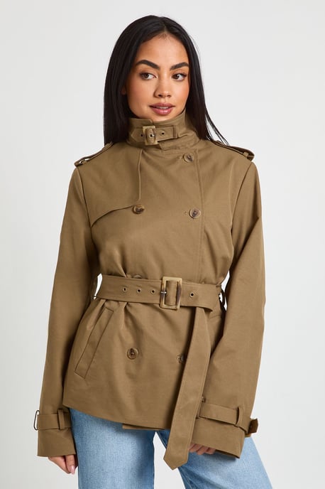 Short Belted Utility Trench Coat - Image 1