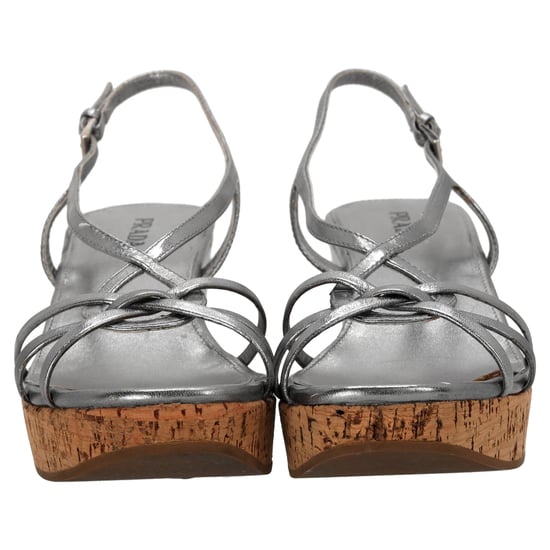 Prada Platform Wedge Sandals in Silver Leather - Image 4