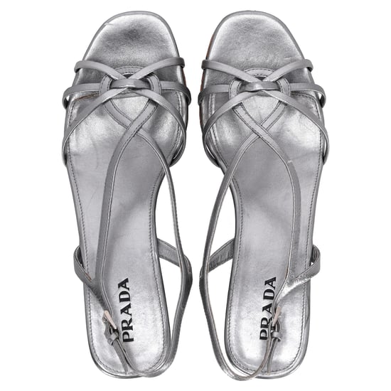Prada Platform Wedge Sandals in Silver Leather - Image 6