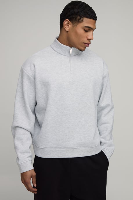 Basic Oversized Boxy Quarter Zip Funnel Neck Sweatshirt - Image 1