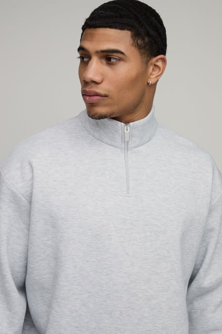 Basic Oversized Boxy Quarter Zip Funnel Neck Sweatshirt - Image 3