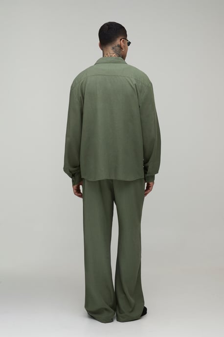 Tall Half & Half Waistband Wide Fit Linen Blend Trousers - Image 2