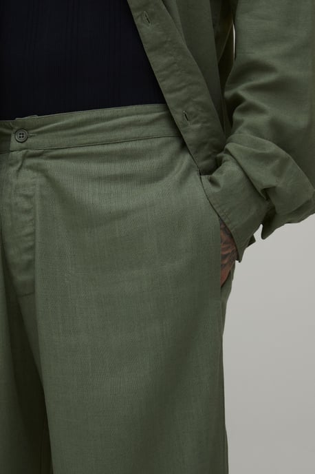 Tall Half & Half Waistband Wide Fit Linen Blend Trousers - Image 3
