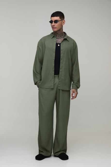 Tall Half & Half Waistband Wide Fit Linen Blend Trousers - Image 4