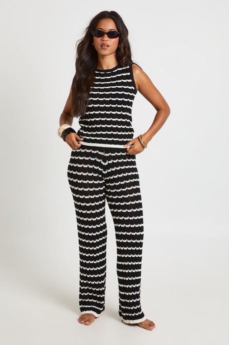 Crochet Stripe Knit Top and Wide Leg Co-Ord - Image 3