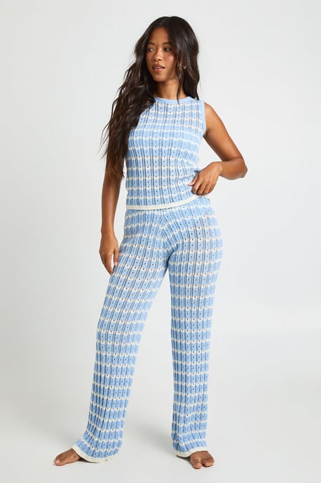 Crochet Stripe Knit Top and Wide Leg Co-Ord - Image 1