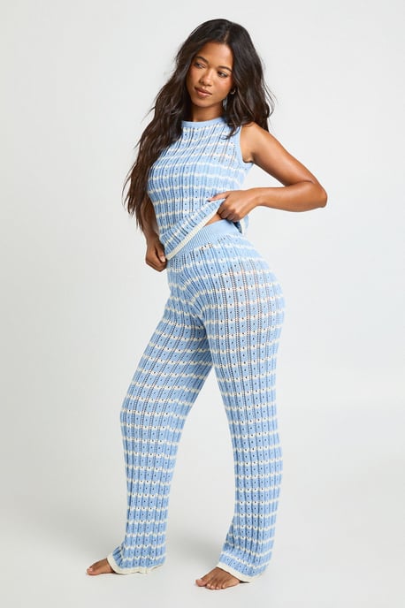 Crochet Stripe Knit Top and Wide Leg Co-Ord - Image 3