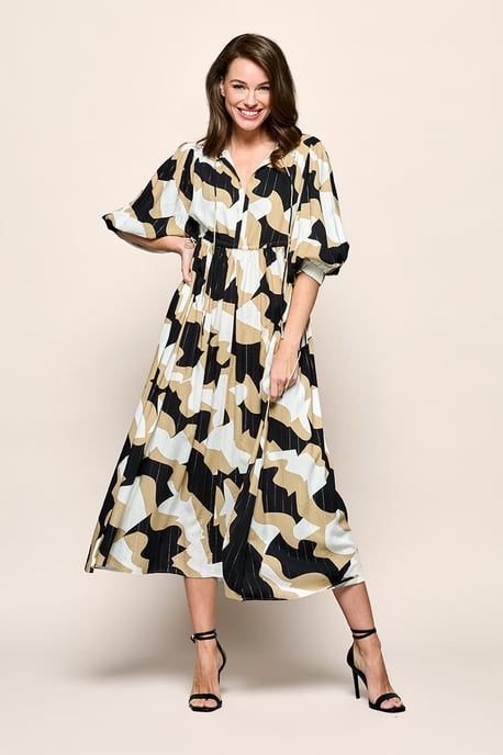 Sophie Print Jurk Zwart / Camel - Image 1