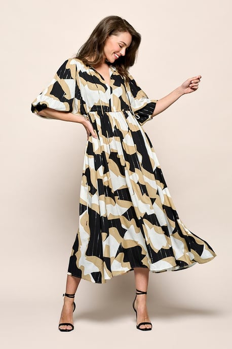 Sophie Print Jurk Zwart / Camel - Image 2