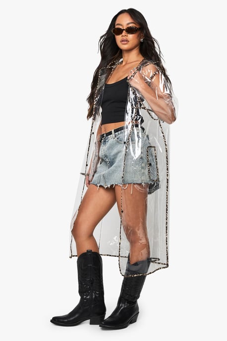Leopard Trim Longline Transparent Festival Mac - Image 3