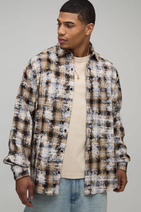 Oversized Badge Applique Checked Shirt - Image 1