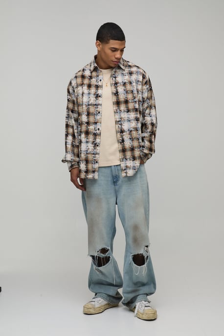 Oversized Badge Applique Checked Shirt - Image 4