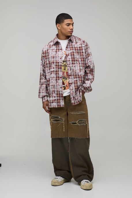 Oversized Badge Applique Checked Shirt - Image 4