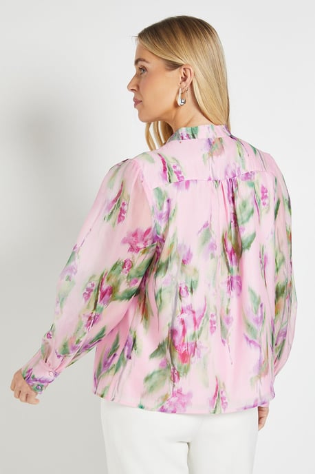 Petite Floral Organza Collarless Shirt - Image 3