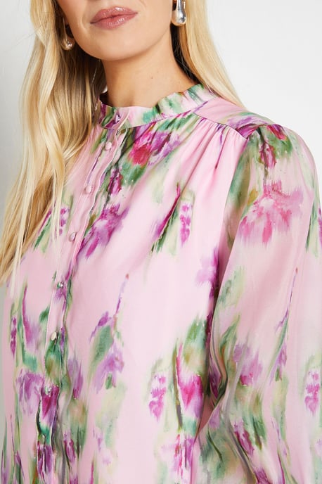Petite Floral Organza Collarless Shirt - Image 5