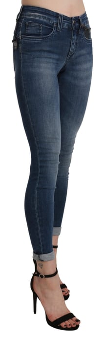 Ermanno Scervino Blauwe Gewassen Hoge Taille Skinny Cropped Katoenen Jeans - Image 4