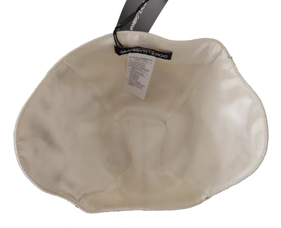 Dolce & Gabbana Witte Zwarte Wol Geborduurde Camee Broche Hoed - Image 3