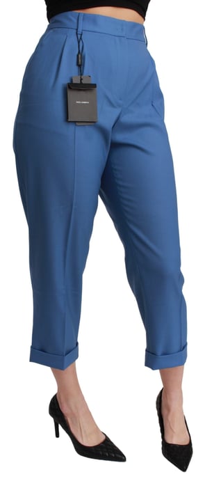 Dolce & Gabbana Blauw Geplooide Wol Met Manchet Cropped Broek - Image 2