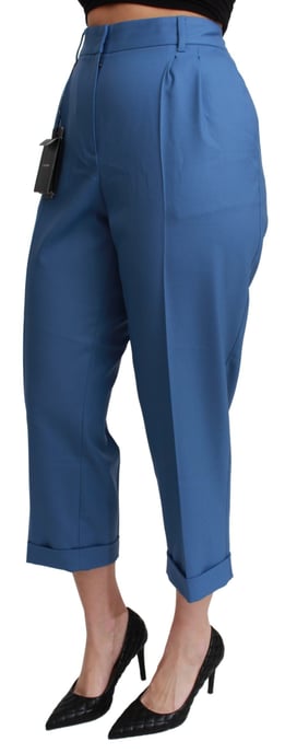 Dolce & Gabbana Blauw Geplooide Wol Met Manchet Cropped Broek - Image 3