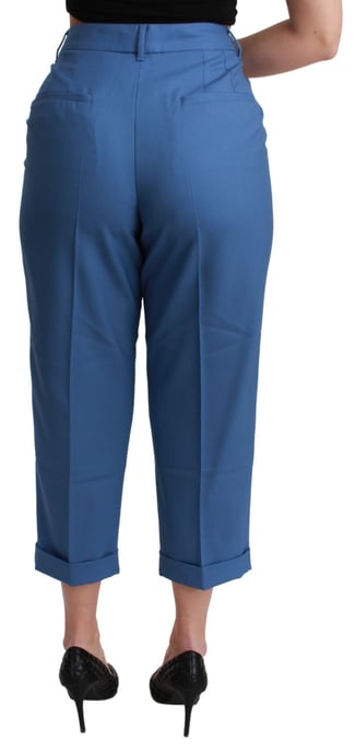 Dolce & Gabbana Blauw Geplooide Wol Met Manchet Cropped Broek - Image 4