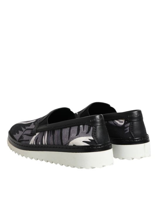 Dolce & Gabbana Black Tropical Slip On Men Sneakers Shoes - Image 5